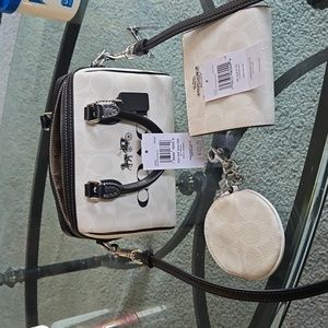 Coach 3 pieces set includes crossbod small purse, small wallet and coin holder.